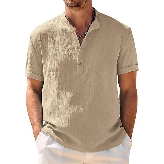 Men's Casual Henley Shirt Band Collar Short Sleeve Shirt Summer Beach Hippie T-Shirt