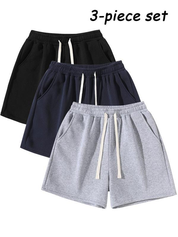 Men's Solid Color Drawstring Waist Shorts