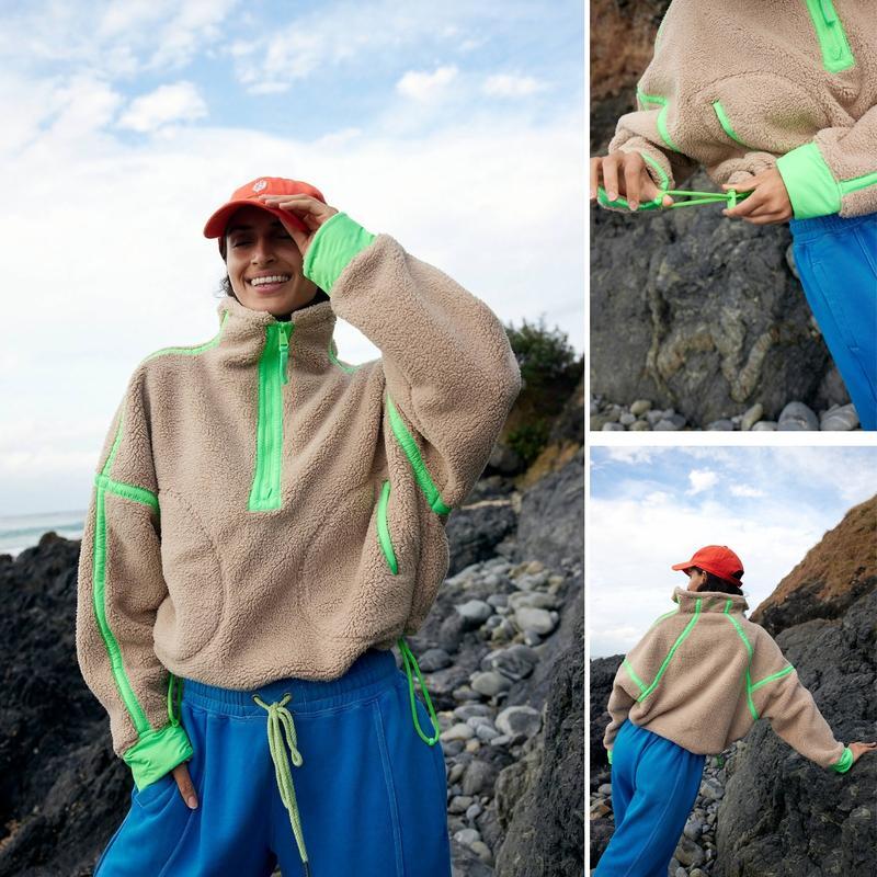 Women's Half Zip Sherpa Fleece Pullover β Color Block Oversized Cozy Sweatshirt with Pockets