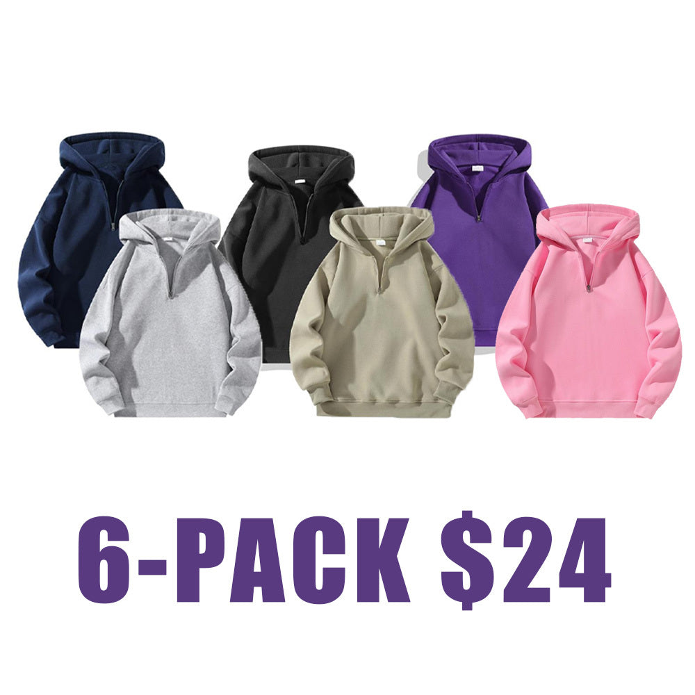 Unisex Plain Half Zip Up Thermal Lined Hoodie