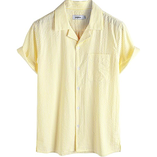 Men‘s Striped Summer Shirt Casual Button Down Short Sleeve Beach Shirts
