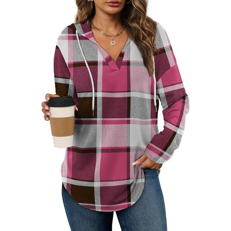 Women's Plaid V-Neck Tunic Sweatshirt