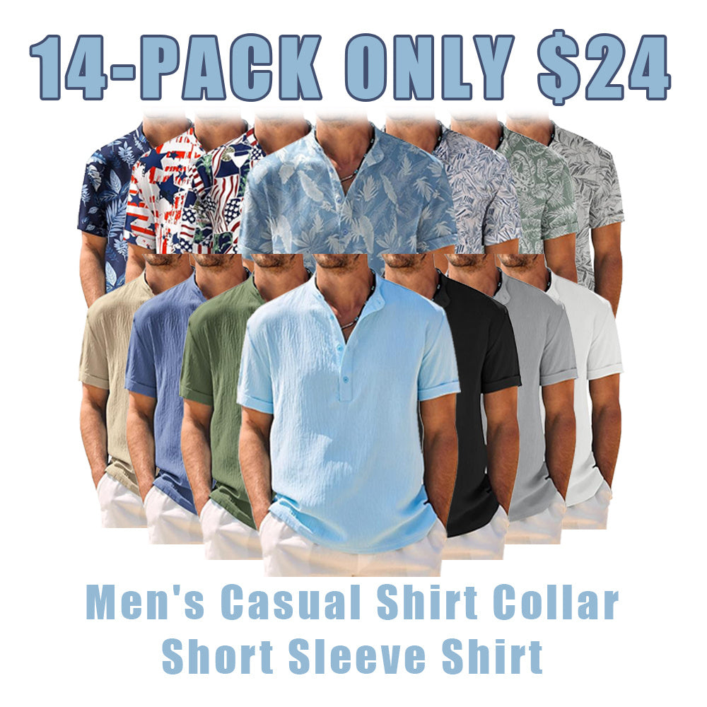 Men's Casual Henley Shirt Band Collar Short Sleeve Shirt Summer Beach Hippie T-Shirt
